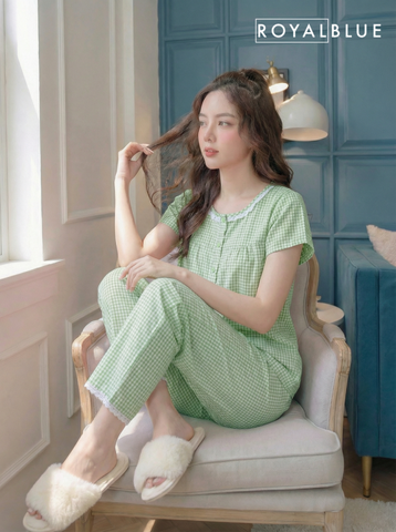 Bộ ngố kare viền ren xinh, karo xanh cốm