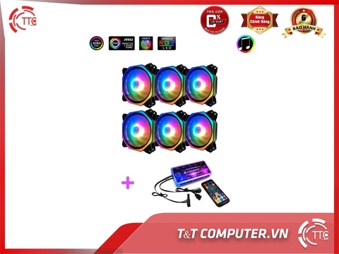 Bộ 6 Quạt Tản Nhiệt, Fan Case Coolmoon V8 Plus Led RGB - Kèm Bộ Hub Sync Main, Đổi Màu Theo Nhạc