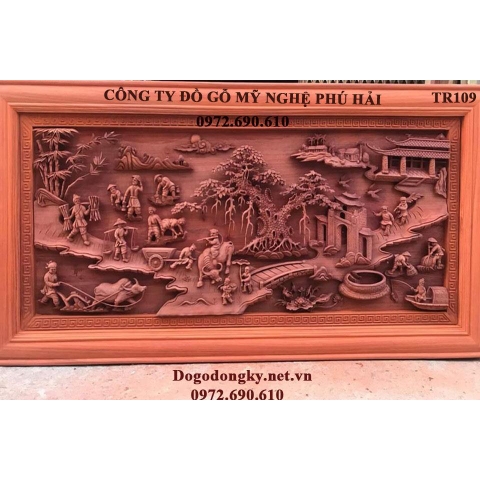 Tranh Đồng Quê - Tranh Chạm Khắc Gỗ Mỹ Nghệ Đẹp TR109