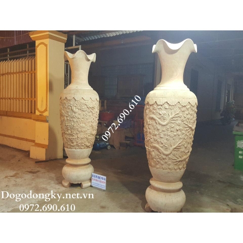 Đôi Lộc Bình Gỗ Đẹp Và Hiếm Chạm Cửu Rồng Cao 220cm LB61