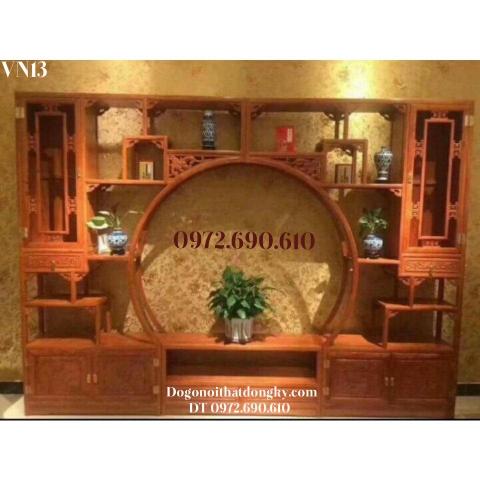 Thiết Kế Vách Ngăn Phòng Khách Đẹp, Kệ Gỗ Bày Đồ VN14