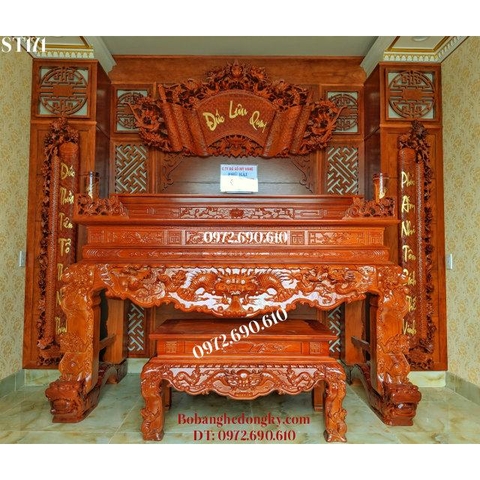 Nơi Bán Bàn Thờ Gia Tiên Gỗ Gụ Đẹp Mẫu Tứ Linh Tại Quảng Ninh ST171