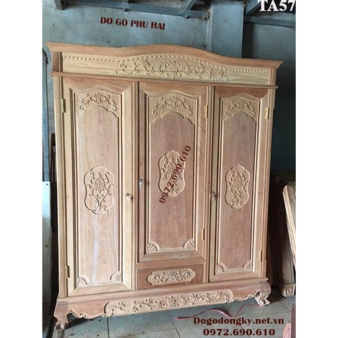 Tủ Quần Áo 3 Cánh 3 Buồng Gỗ Cà Te Gõ Đỏ TA57
