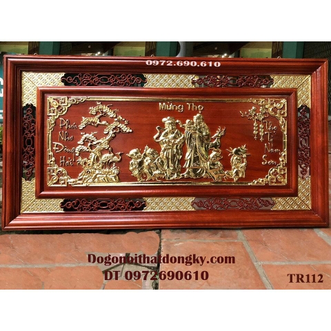 Tranh Gỗ Mừng Thọ - Tranh Đẹp Dát Vàng 9999 Tặng Ông Bà Cha Mẹ Tr112