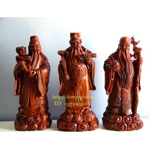 Bộ tam đa Ba ông Phúc lộc thọ đục nổi gỗ Hương TĐ04