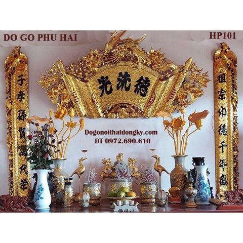 Bộ Cuốn Thư Câu Đối – Chạm Phượng Sơn Son Thếp Vàng HP101