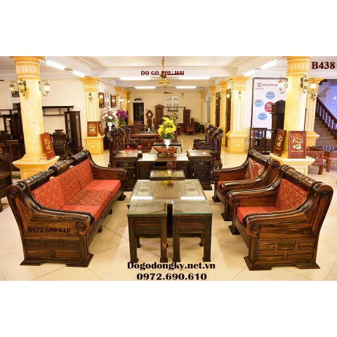 Bộ Bàn Ghế Gỗ Mun Đẹp Kiểu Sofa Đặt Đệm Diện Đại B438