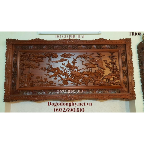 Tranh Đồng Quê Đẹp Tích Tùng Hạc- Tranh Gỗ Đẹp Đục Tay Tr108