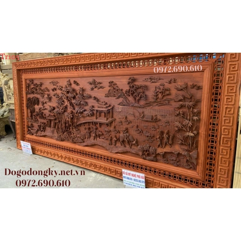 [ LÁC MẮT ] Với Bức Tranh Gỗ Quê Hương VN Chạm Tay Dài 4m Tr105