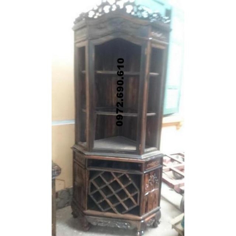 Tủ góc bày rượu gỗ mun, Kệ góc bày rượu TG12