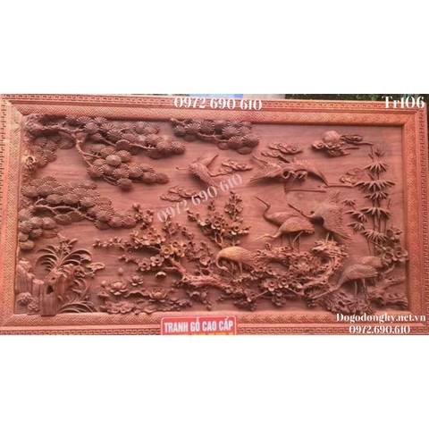 Mẫu Tranh Gỗ Mỹ Nghệ Đẹp Tùng Hạc Đục Tay Tr106