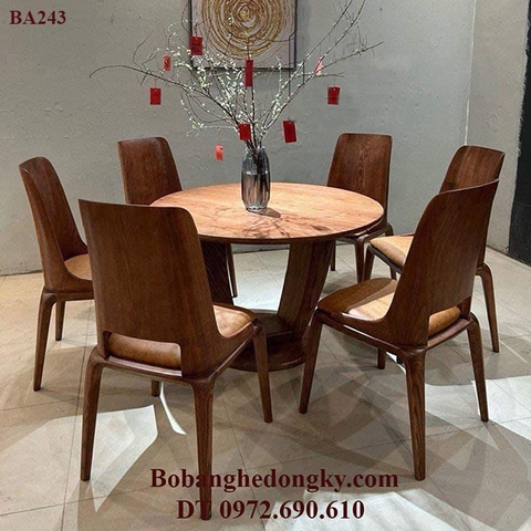 Bộ Bàn Ăn 6 Ghế Bàn Tròn Gỗ Óc Cho Bắc Mỹ BA243