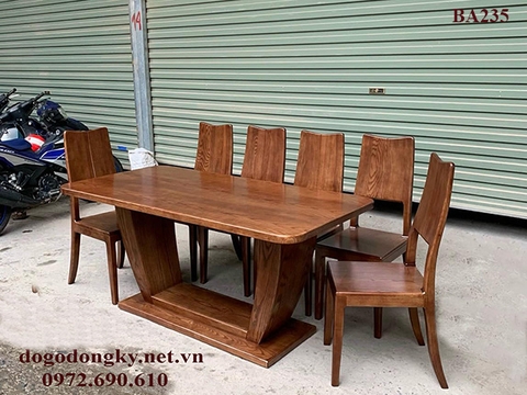 Bộ Bàn Ghế Ăn Giá Rẻ Gỗ Sồi Mỹ 6 Ghế Bàn Chữ Nhật BA235