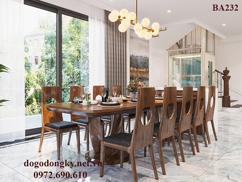 Bộ Bàn Ghế Ăn 10 Ghế Gỗ Óc Chó Siêu Vip BA232