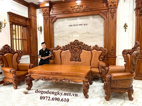 Bộ bàn ghế hoàng gia gỗ gõ đỏ gỗ nguyên khối đẹp ko tỳ vết B678