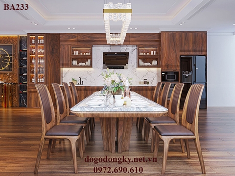 Bộ Bàn Ghế Phòng Ăn Siêu VIP Gỗ Óc Chó 8 Ghế BA233
