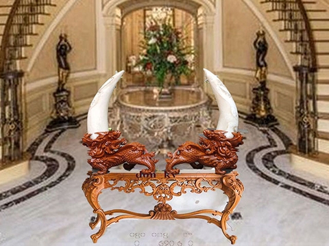 Nghế Gỗ Ngậm Ngà Voi Bằng Đá Quí Nguyên Khối GN.50