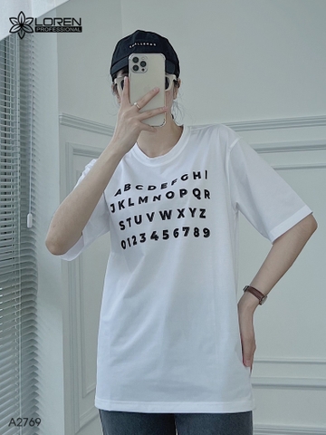 Áo thun nữ LOREN in chữ trắng A2769