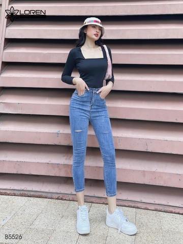 Quần jean skinny LOREN lửng rách xanh B5526