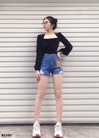 Quần jean short rách tua xanh B5103
