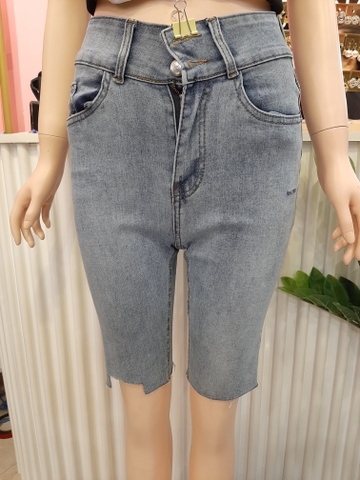 Quần jean ngố 2 nút tua xanh B5218