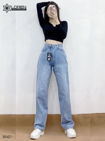 Quần jean ống rộng LOREN trơn xanh B5421