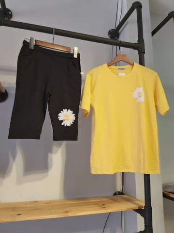 Sét thun nữ lửng hoa cúc vàng A9013