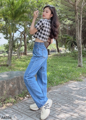 Áo croptop caro đen A6334