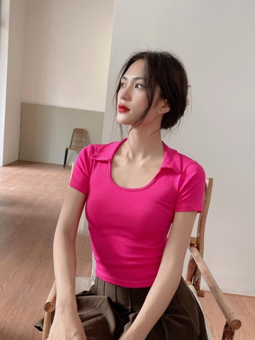 Áo kiểu nữ loren hồng sen tay ngắn cổ tròn A6915