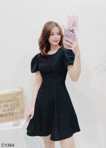 Đầm cổ tròn đen C1364