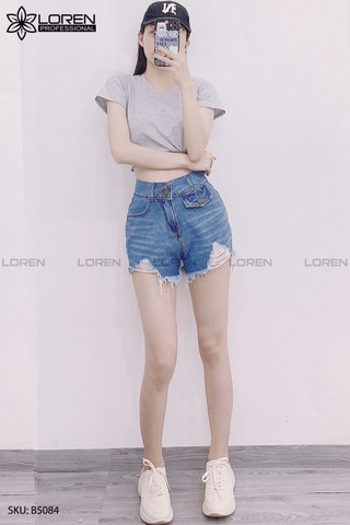 Quần jean short 2 nút tua xanh B5084