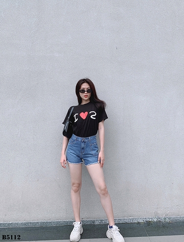 Quần jean short kiểu túi tua xanh B5112