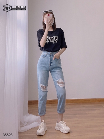 Quần jean baggy LOREN rách gối xanh B5593