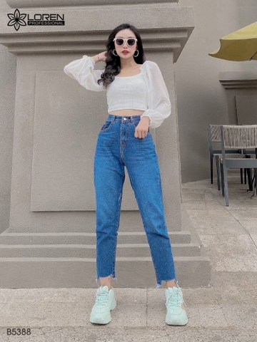 Quần jean baggy LOREN xẻ tua xanh B5388