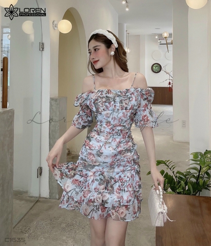 Đầm hoa bèo tầng xanh C1635
