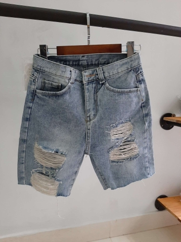 Quần jean ngố rách tua xanh B5051