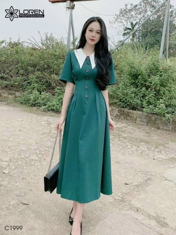 Đầm nữ LOREN cổ petter tay phồng C1999