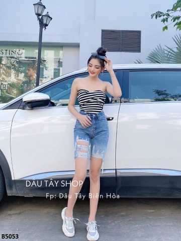 Quần jean ngố rách tua xanh B5053