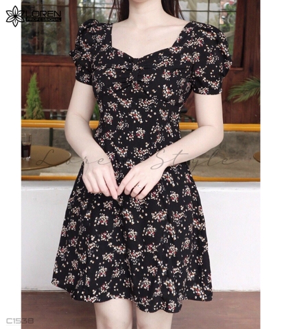 Đầm xòe hoa nhí đen C1538