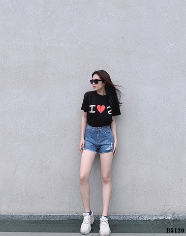 Quần jean short xẻ lai tua xanh B5120