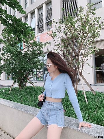 Quần jean short xếp ly tua xanh B5108