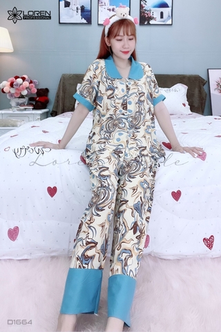 Đồ ngủ pijama tay ngắn quần dài xanh D1664