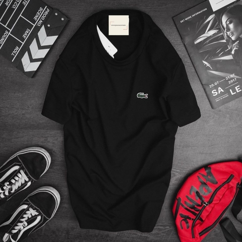 Áo thun nam cổ tròn lacoste đen N2004