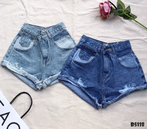 Quần jean short rách tua xanh B5118