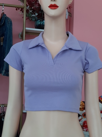 Áo croptop cổ trụ tím A6330