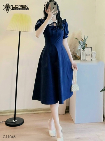 Đầm LOREN midi cổ sen C11046