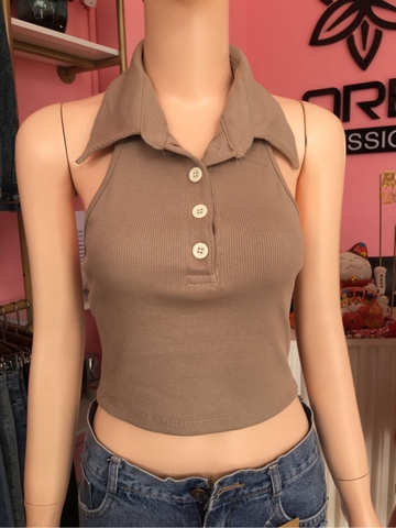 Áo croptop sát nách hở lưng kem A6406