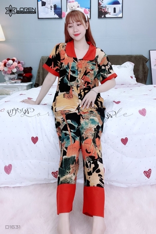 Đồ ngủ pijama tay ngắn quần dài cam D1631