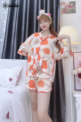 Đồ ngủ pijama ngắn phối màu cam D1729