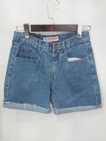 Quần jean ngố kẻ túi tua xanh B5204